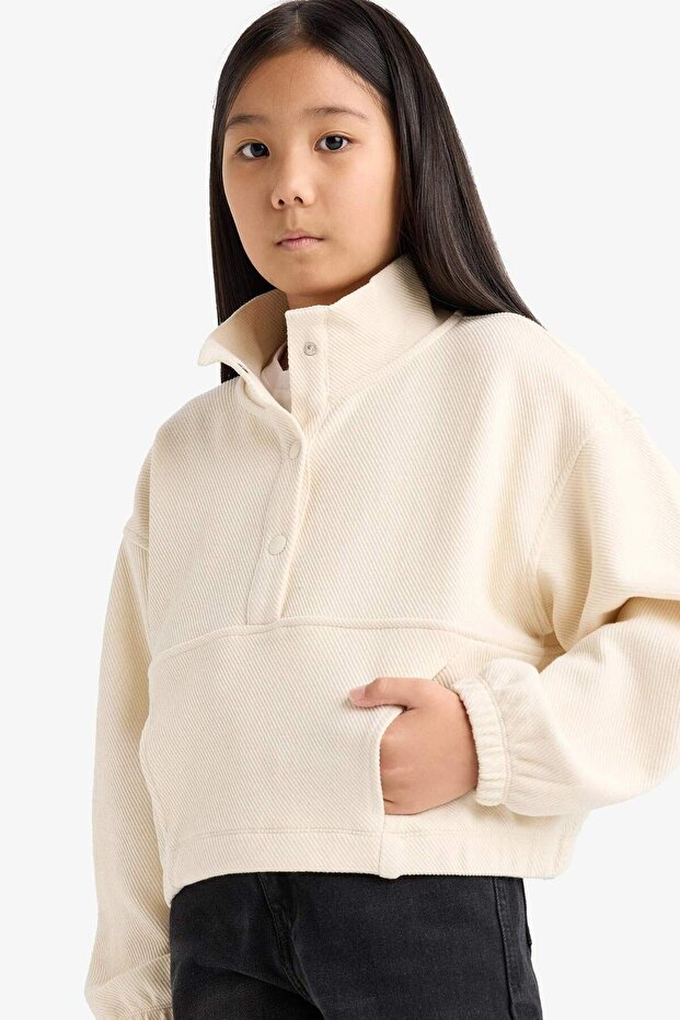 Oversize Wide Fit Snap Fastener Sweatshirt for Girls F0089A825Au