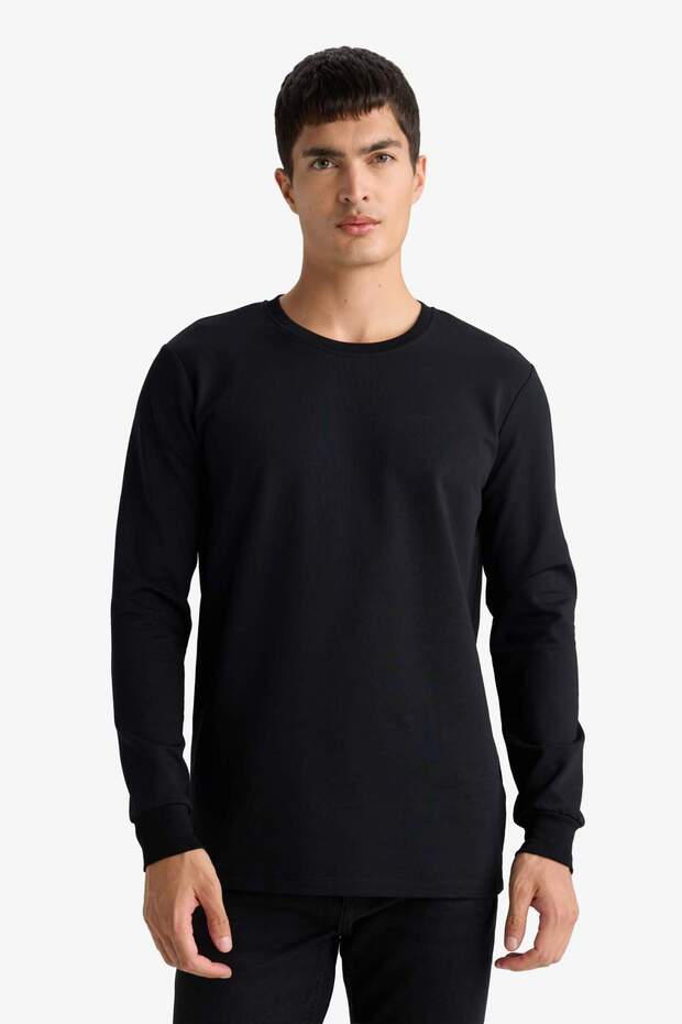 Slim Fit Dar Kesim Bisiklet Yaka Uzun Kollu Tişört F3646AX25AU - 4