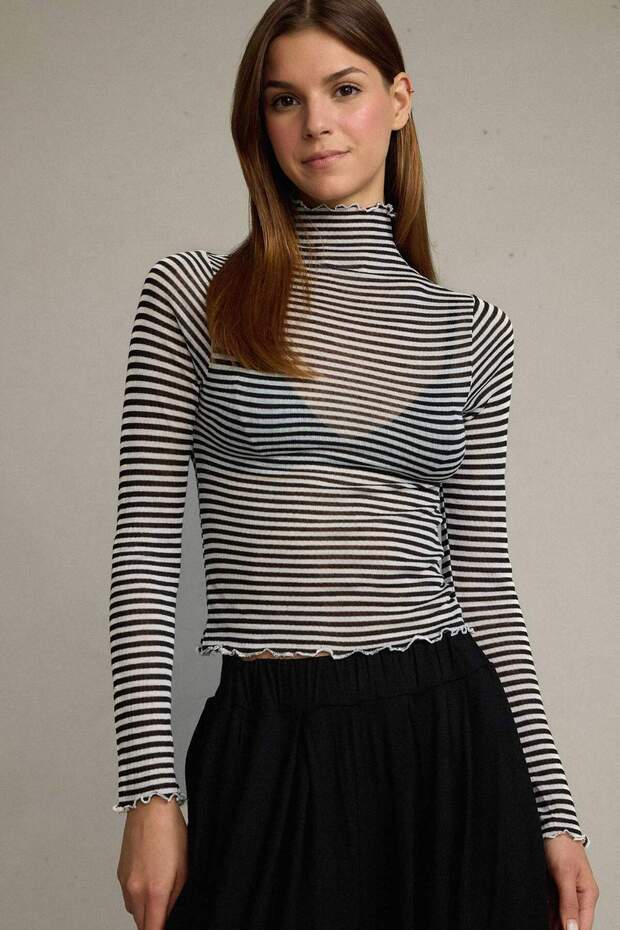Turtleneck Striped Long Sleeve T-Shirt G0741Ax25Sm