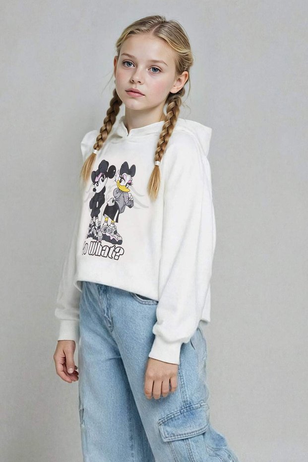 Disney Mickey & Minnie Oversize Wide Fit Hooded Sweatshirt Girls F3433A825Au