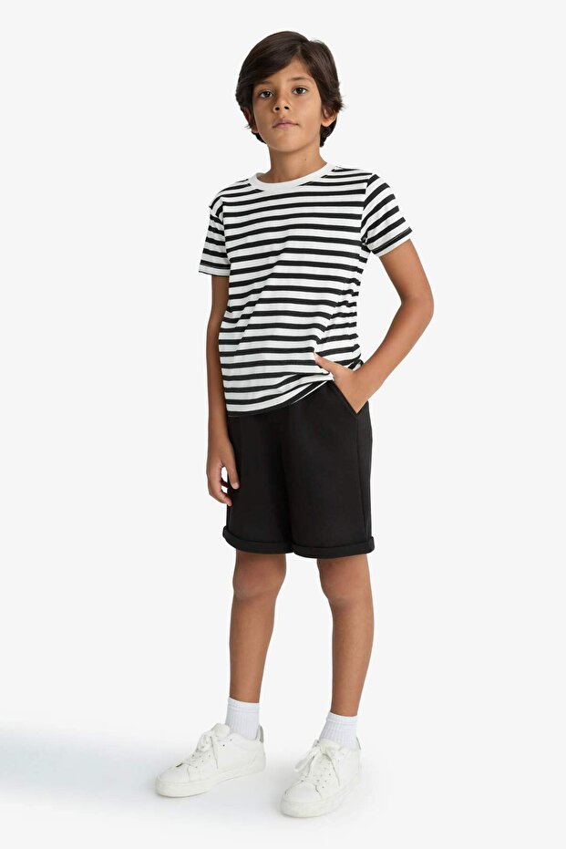 Cotton Regular Fit Elastic Waist Pique Shorts for Boys G1388A825Au