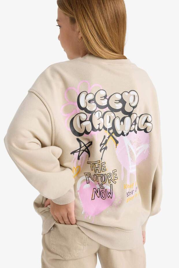 Oversize Wide Fit Crew Neck Back Printed Sweatshirt Girls E6756A825Au