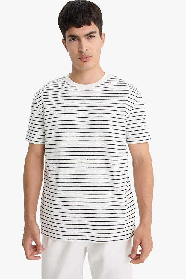 Regular Fit Crew Neck Striped Short Sleeve T-Shirt E8198Ax25Au