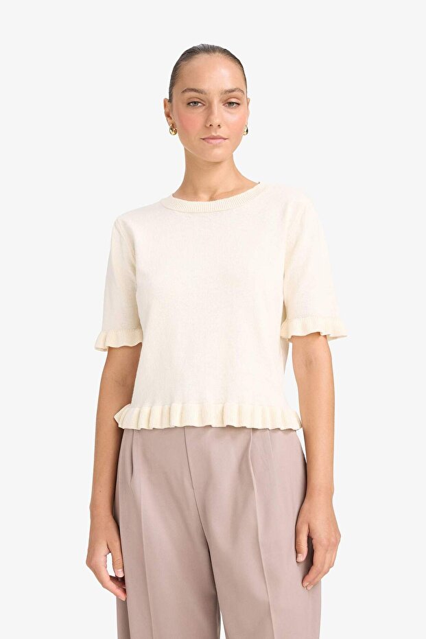 Kurzarmpullover mit normaler Passform und Rundhalsausschnitt G0186AX25AU - 1