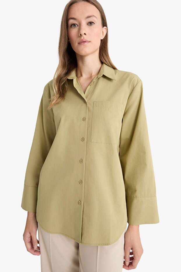 100% Cotton Regular Fit Shirt Collar Poplin Long Sleeve Tunic G2392Ax25Au