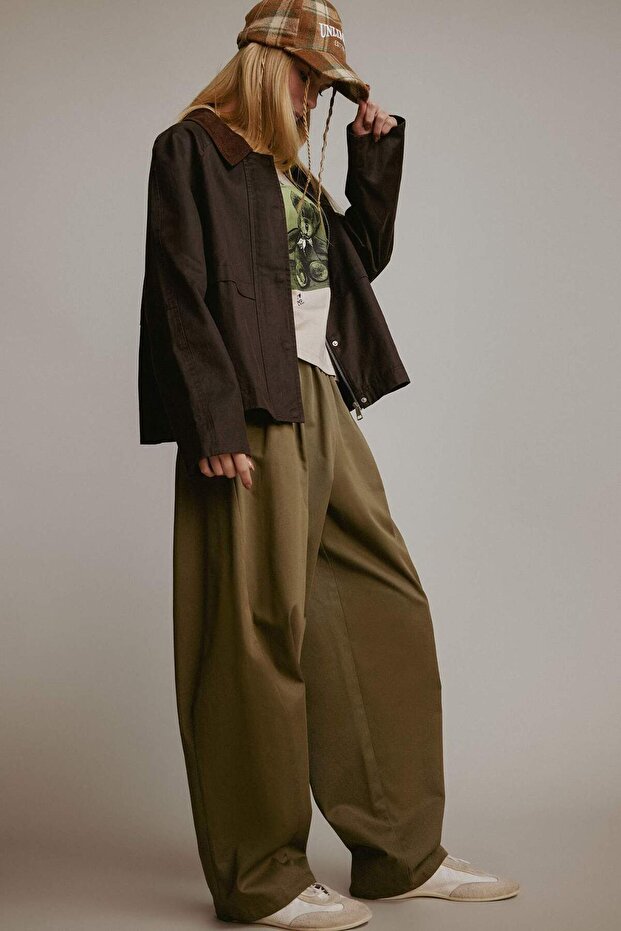 100% Cotton Baggy Fit Gabardine Trousers F7809Ax25Au