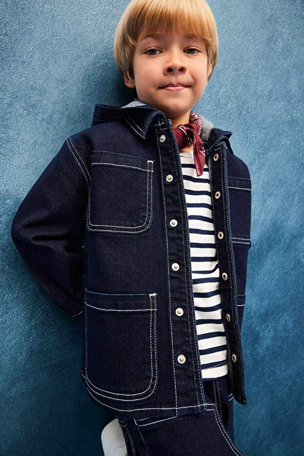Hooded Buttoned Denim Jacket Baby Boy F6269A525Au