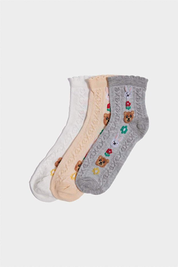 3-Piece Cotton Booties Socks for Girls F7209A8Ns