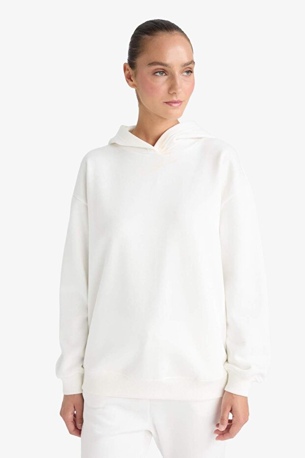 Relax Fit Kapüşonlu Basıc Kalın Sweatshirt D9935AX25WN - 3