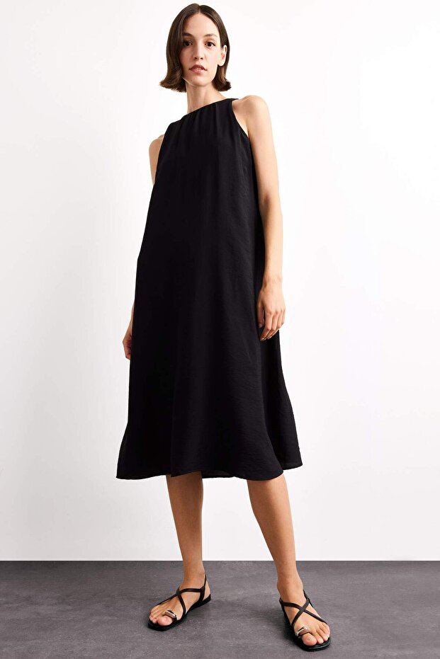 Crinkle Fabric Sleeveless Midi Dress G0664Ax25Sm