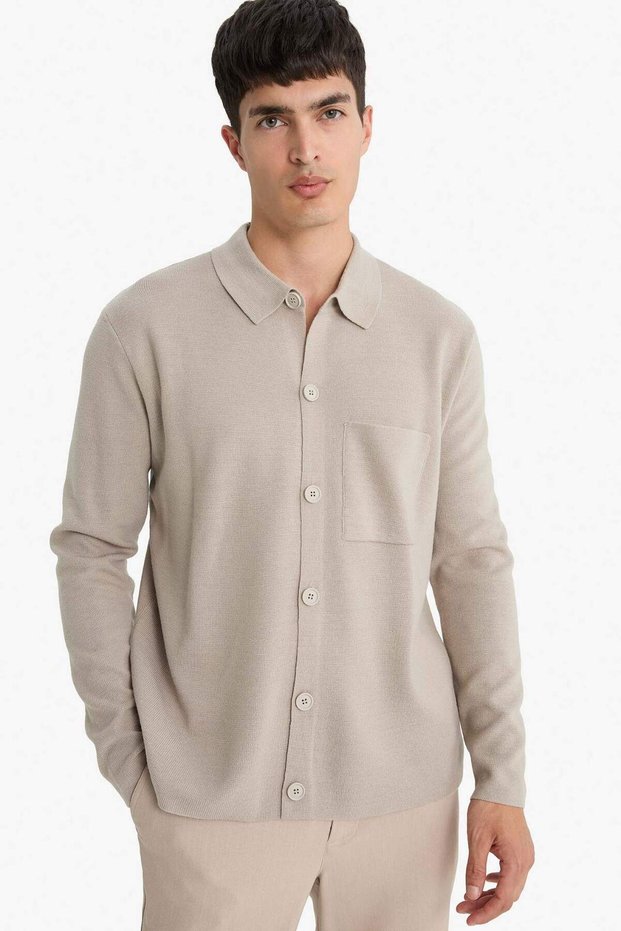 Standard Fit Polo Neck Button Front Pocket Detailed Knitwear Cardigan F3720Ax25Wn