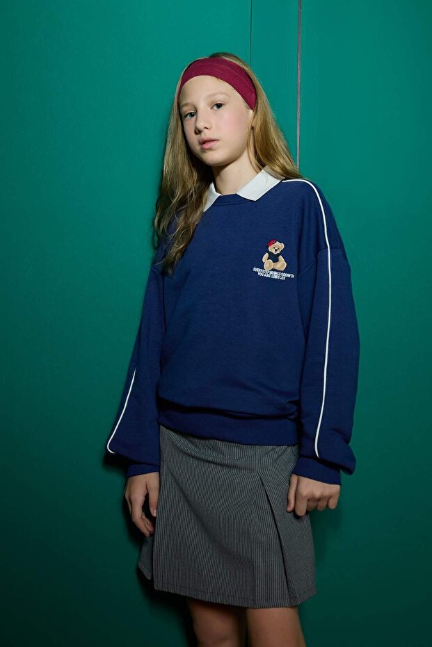 Oversize Wide Fit Crew Neck Printed Sweatshirt Girls F2250A825Au