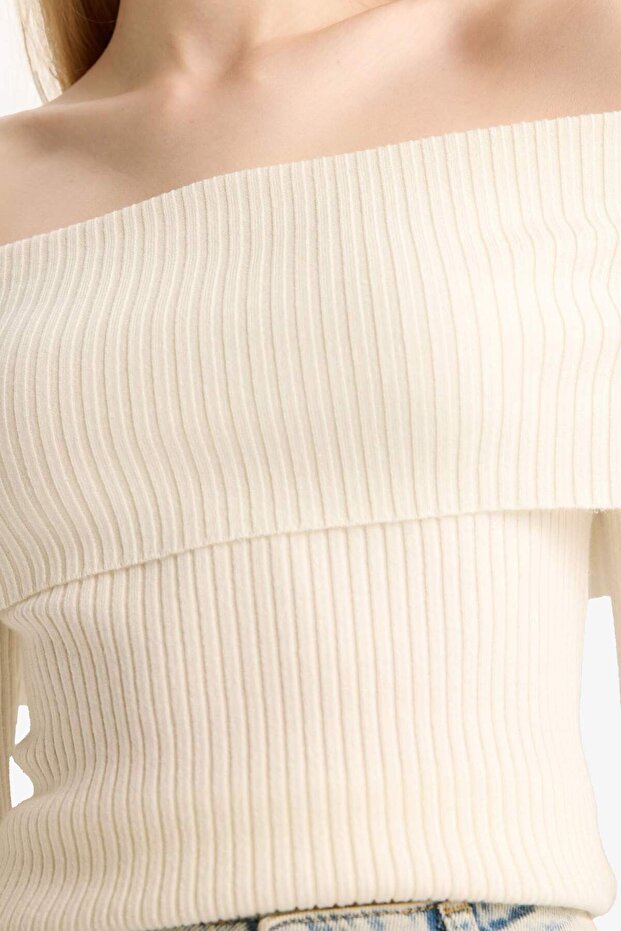Slim Fit Off-Shoulder Basic Strickpullover B6537AX25WN - 5
