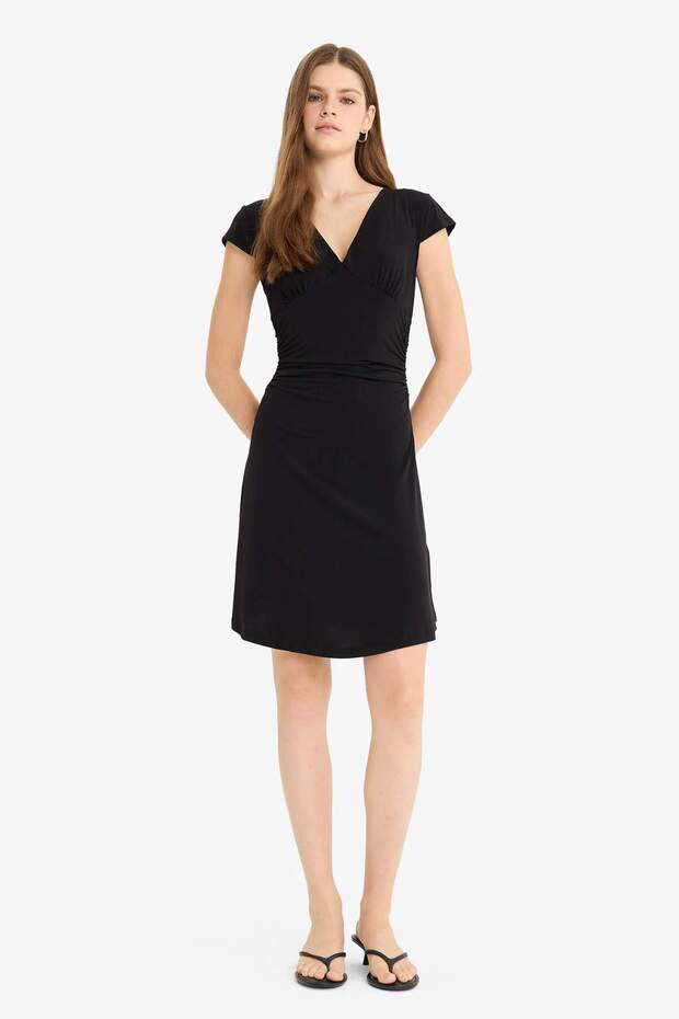V-Neck Short Sleeve Mini Dress G0360Ax25Au