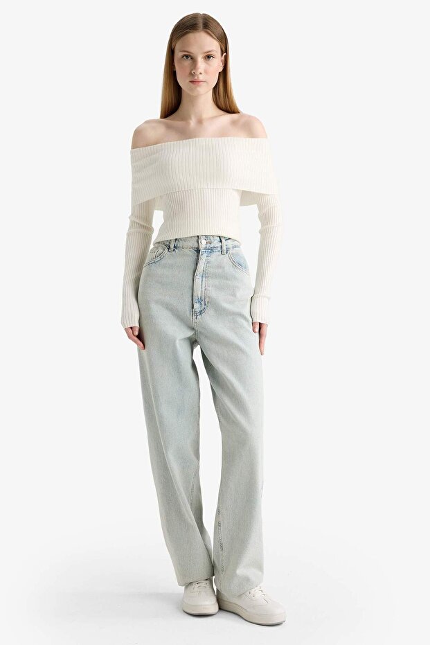Slim Fit Off-Shoulder Basic Strickpullover B6537AX25WN - 2