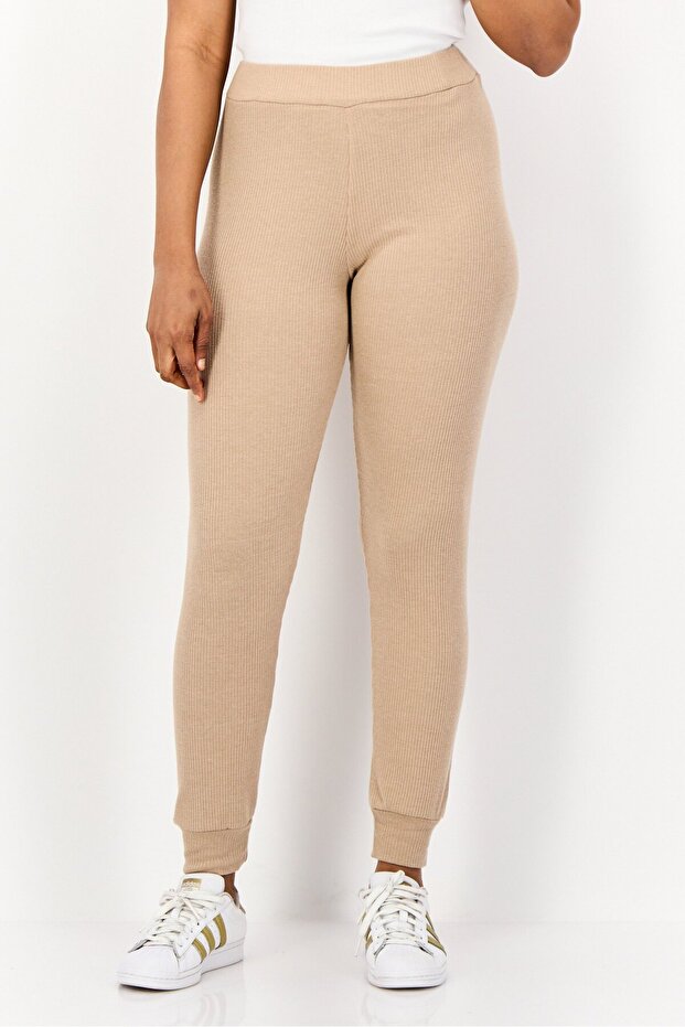 Women Regular Fit Textured Jogger Pants, Beige