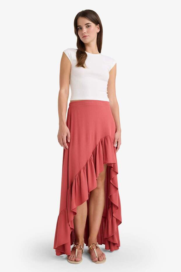 Asymmetrical Regular Waist Crinkle Fabric Midi Skirt F8118Ax25Au