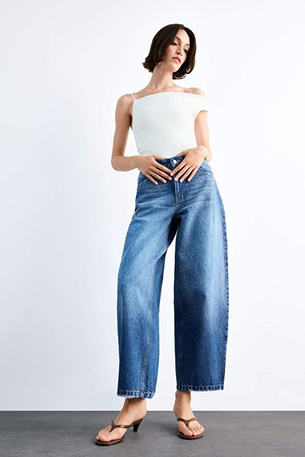 Wide Baggy Fit Washed Jean Trousers F7501Ax25Sm