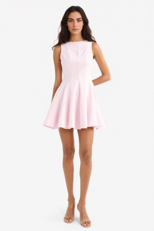 Boat Neck Sleeveless Mini Dress F2692Ax25Au