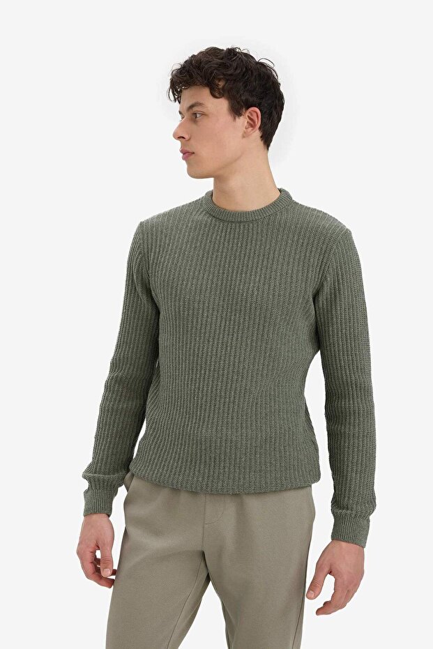 Standard Fit Basic Strickpullover mit Rundhalsausschnitt und Struktur E0811AX25WN - 3