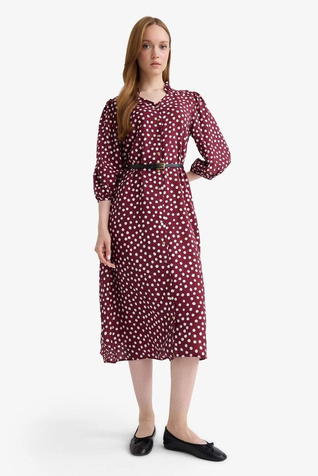 Relax Fit V Neck Polka Dot Half Sleeve Dress F5494Ax25Au