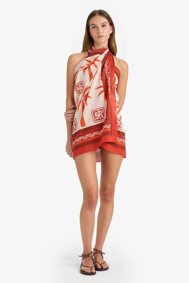 Regular Fit Palm Tree Patterned Cotton Pareo E8220Ax25Hs