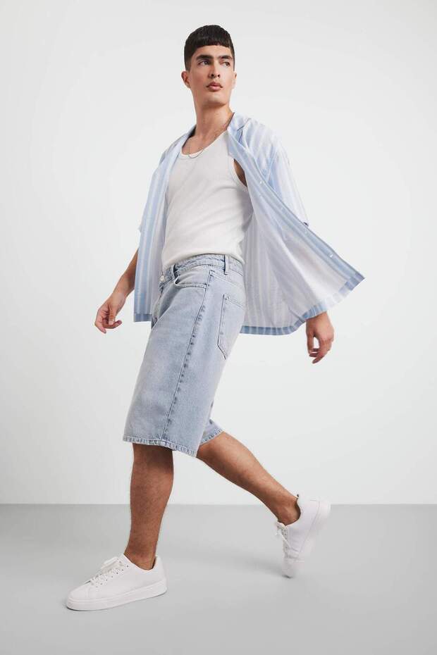 100% Cotton Baggy Fit Jean Bermuda Shorts F7910Ax25Hs