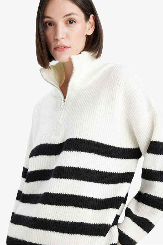 Relax Fit Half Zipper Striped Knitwear Sweater F3898Ax25Wn