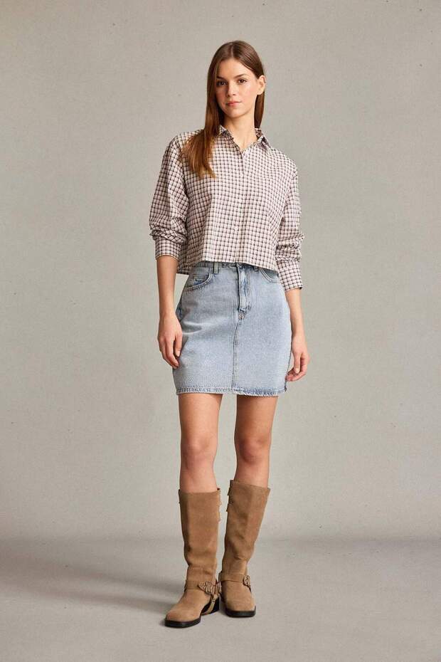 100% Cotton Embroidered Mini Jean Skirt F9551Ax25Sm