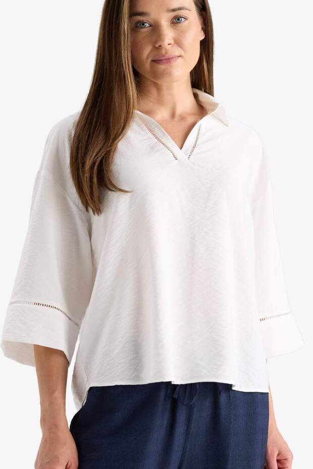 Relax Fit Shirt Collar Long Sleeve Blouse F4977Ax25Au