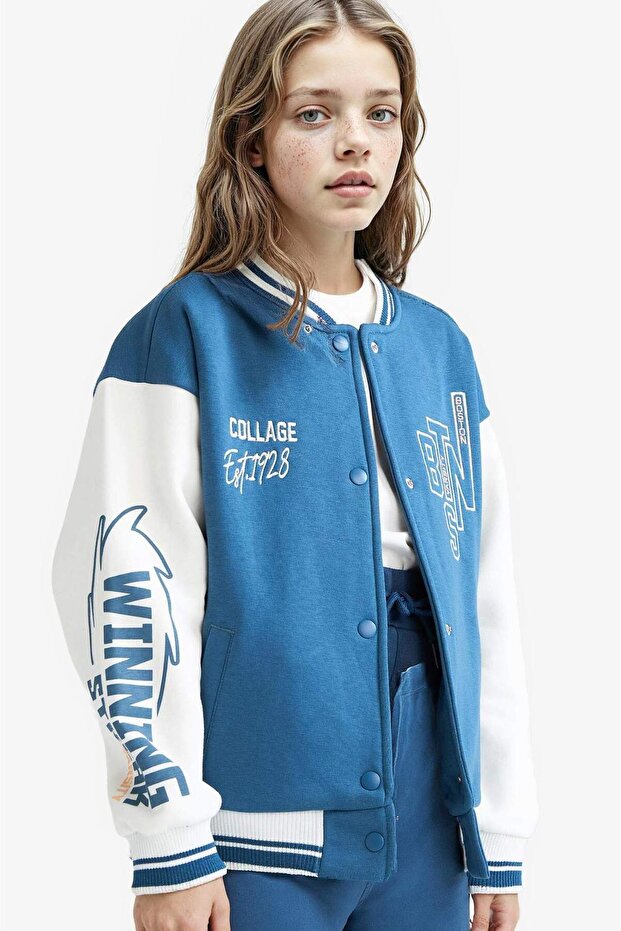 College Collar Printed Bomber Jacket for Girls F1985A825Au