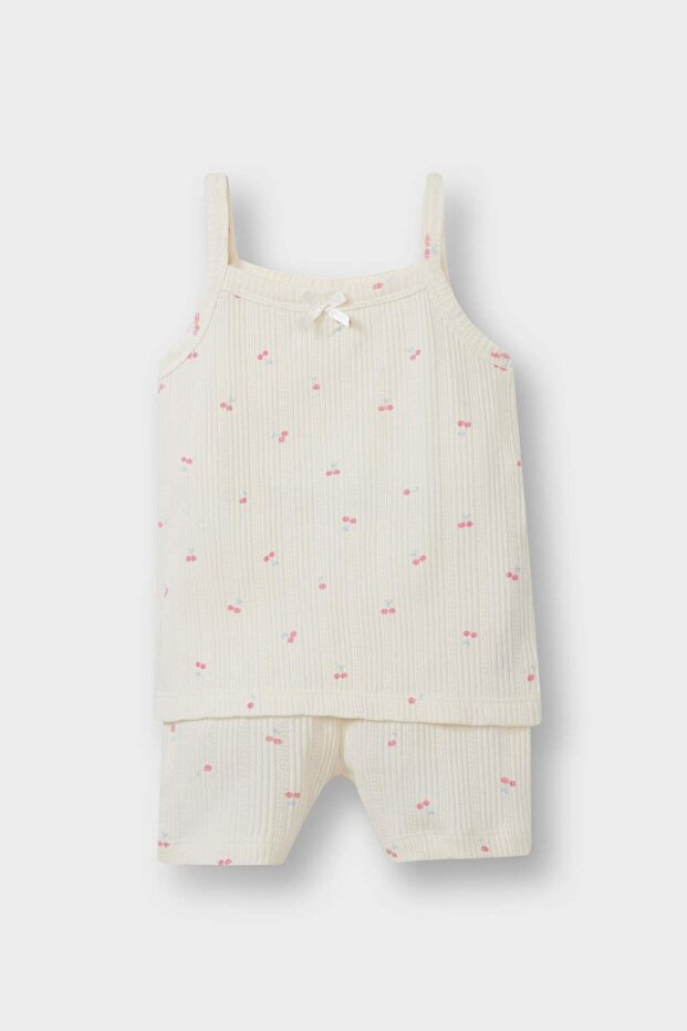 Pajama Set Fruit Patterned Strappy Ribbed Top Shorts Baby Girl E4654A525Hs