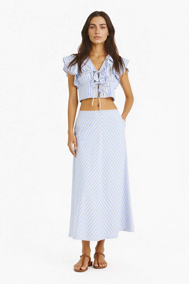 A-Line Striped Regular Waist Poplin Maxi Skirt F7069Ax25Sm