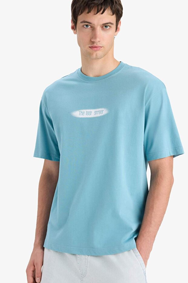 100% Cotton Boxy Fit Crew Neck Printed Short Sleeve T-Shirt F6122Ax25Sm