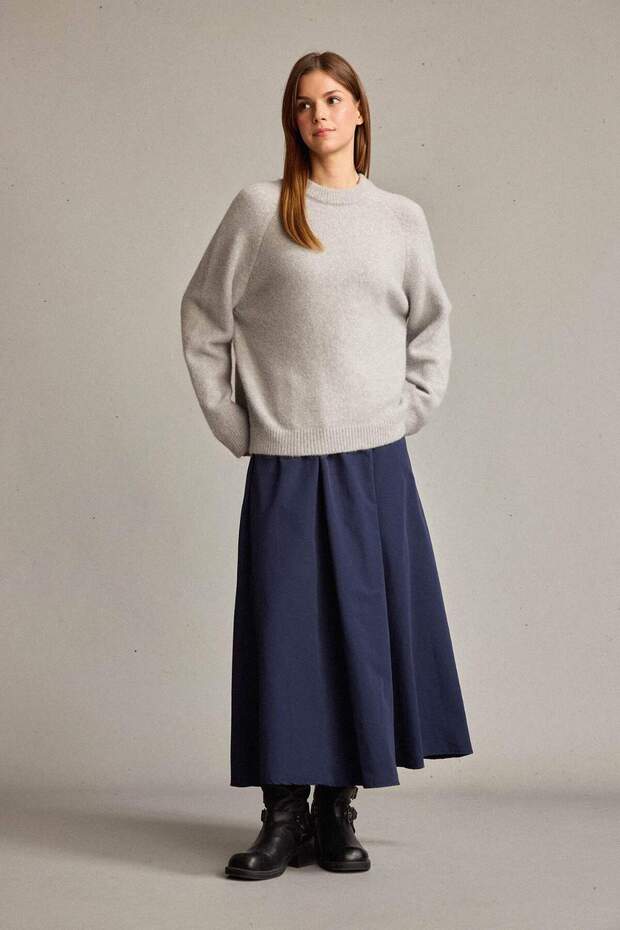 Black Maxi Skirt with Elastic Waist and Pockets F7897Ax25Sm