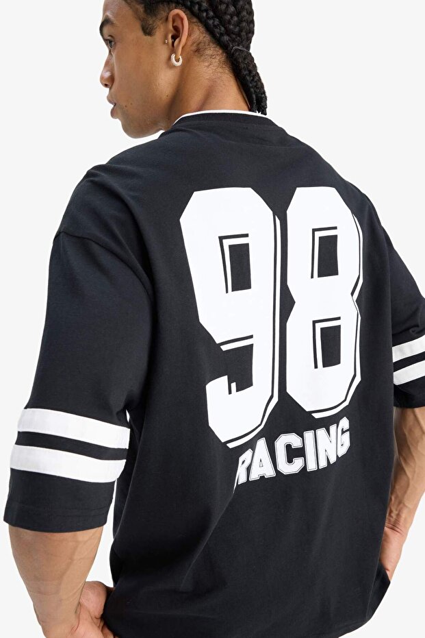 100% Cotton Loose Fit Crew Neck Back Printed Short Sleeve T-Shirt F0188Ax25Sm