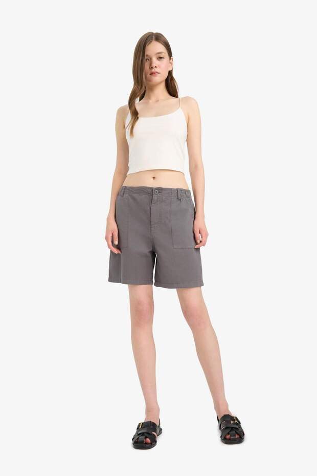 100% Cotton Regular Waist Gabardine Shorts F3318Ax25Sm