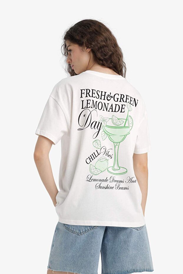 Oversize Wide Fit Crew Neck Back Printed Short Sleeve T-Shirt F6395Ax25Sm