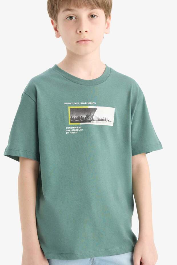 100% Cotton Crew Neck Printed Short Sleeve T-Shirt for Boys F1026A825Sm