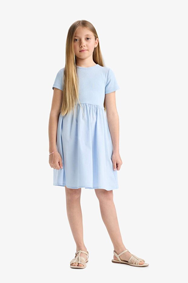 Crew Neck Ribbed Camisole Short Sleeve Summer Dress Girls E3839A825Sm
