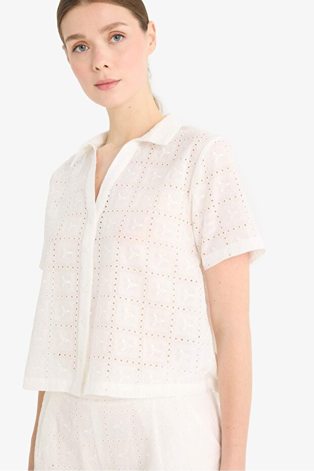 Regular Fit Brode Short Sleeve Shirt F5857Ax25Sm