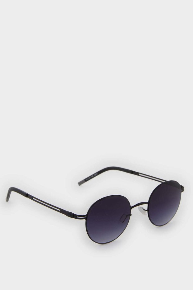 Men's Round Black Metal Frame Black Glass Uv Sunglasses F0495Axns