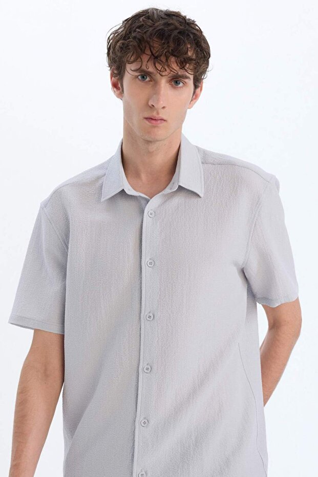 Quick-Drying Regular Fit Polo Collar Crinkle Summer Short Sleeve Shirt E1223Ax25Sm