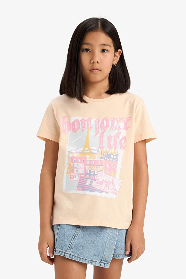 Crew Neck Printed Short Sleeve T-Shirt Girls E0350A825Sm
