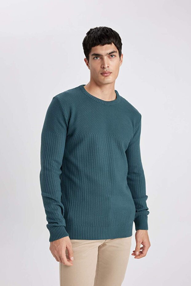 Standard Fit Crew Neck Knitwear Sweater B7864Axns
