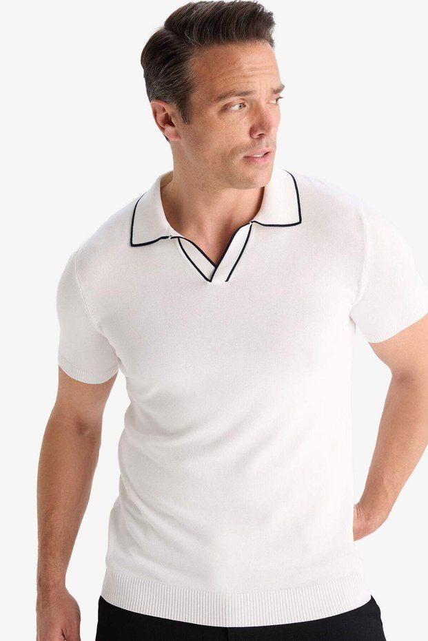 Modern Fit Polo Neck Short Sleeve Knitwear T-Shirt C4984Ax25Sm