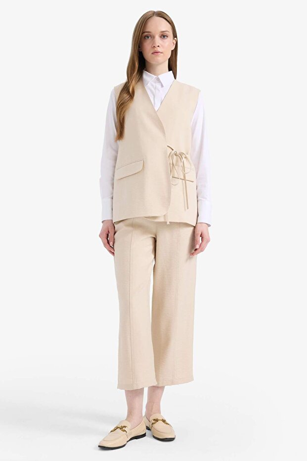 V-Neck Lace-Up Basic Plain Blazer Vest E4358Ax25Sp - 2