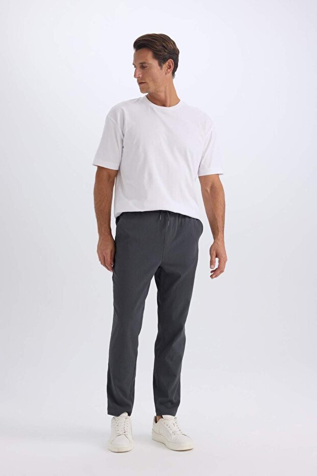 Relax Fit Straight Leg Wrinkled Textured Summer Fabric Trousers C3930Ax25Sp
