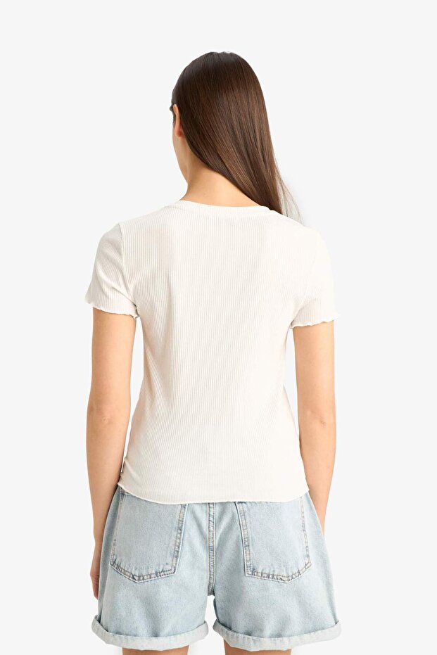 Fıtted Basıc Beyaz Tişört F3486AXNS - 6