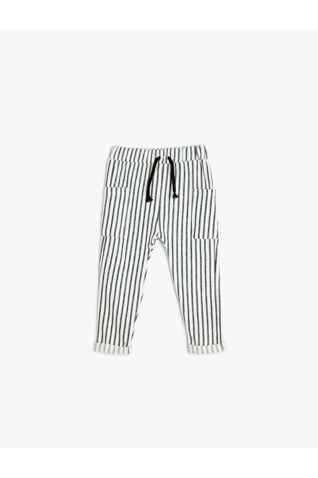 Pocketed Tie Waist Cotton Pants Look Jogger Sweatpants